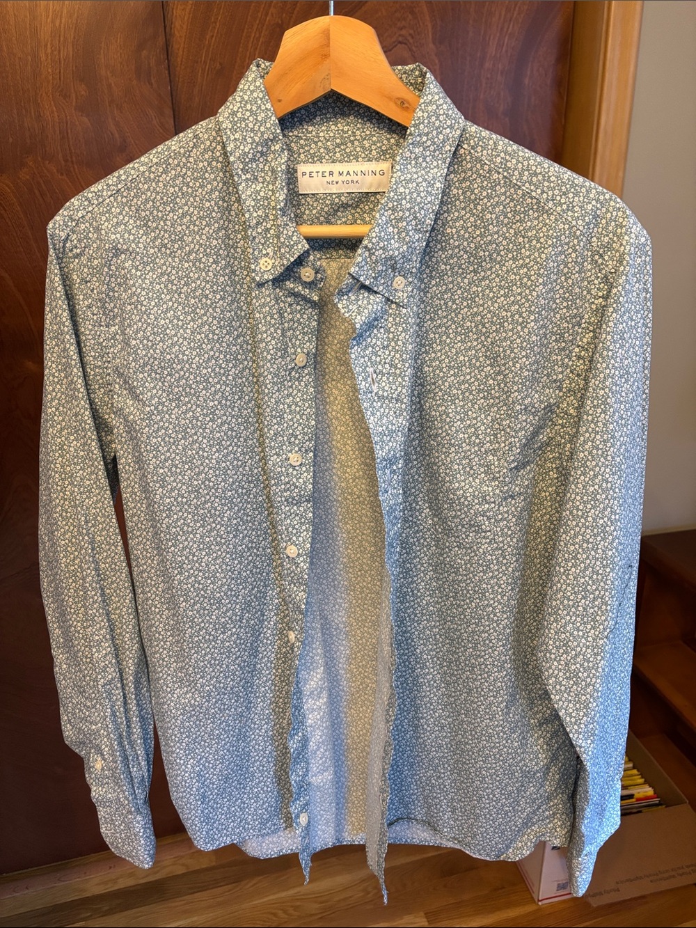 Peter Manning Men's Blue Micro Floral Button-Down Shirt